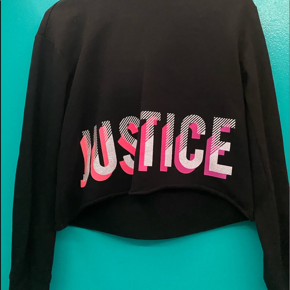 Justice Black hoodie crop top.